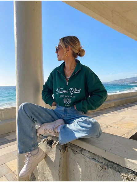 Poleron Oversize Mujer Forrado Medio Cierre | Tennis Club 17
