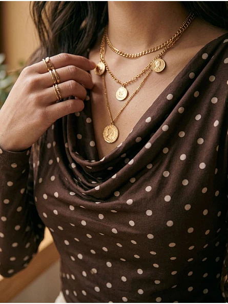 Polera Lunares Café Cuello Drapeado Manga Larga 2