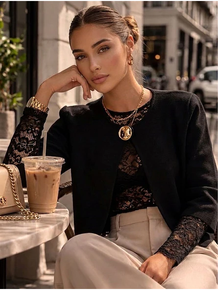 Chaleco tipo Capas Broche dorado Mujer  10