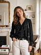 Blusa Negra con Volantes en Cascada y Ribete en Contraste - Miniatura 7