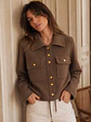 Chaqueta Lanilla Mujer Café Botones Dorados Invierno 2026 - Miniatura 3