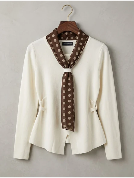 Sweater de punto Mujer con Pañuelo de Lunares Manga Larga 11