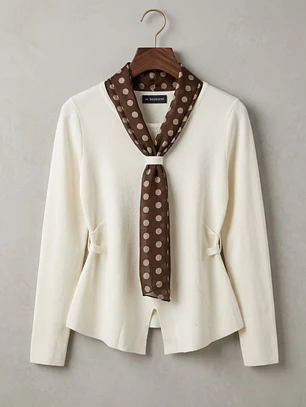 Sweater Crema Mujer con Pañuelo de Lunares Manga Larga