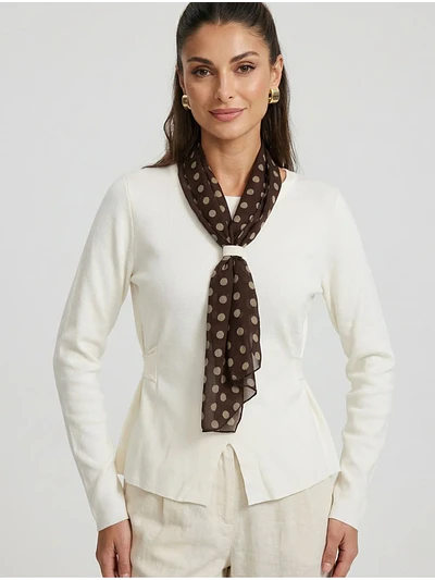 Sweater de punto Mujer con Pañuelo de Lunares Manga Larga