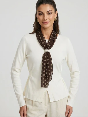 Sweater de punto Mujer con Pañuelo de Lunares Manga Larga