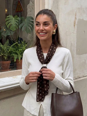 Sweater de punto Mujer con Pañuelo de Lunares Manga Larga