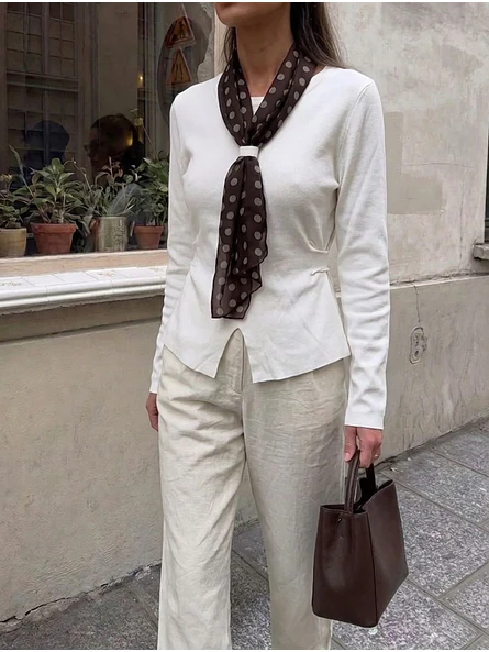 Sweater de punto Mujer con Pañuelo de Lunares Manga Larga 10