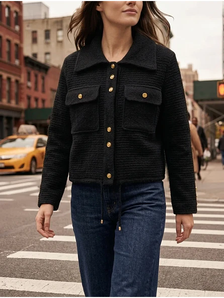 Chaqueta Negra Mujer con Botones Dorados Elegante 6