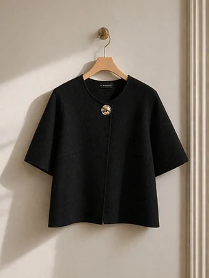 Chaleco Tipo Capa Mujer Broche Dorado Manga Codo
