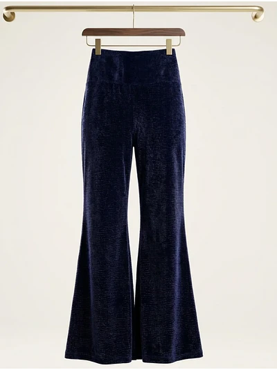 Pantalón Palazzo Terciopelo Azul Mujer Tiro Alto
