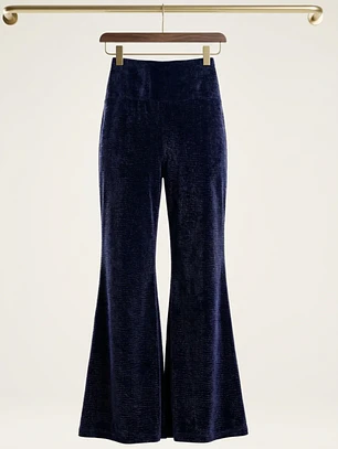Pantalón Palazzo Terciopelo Azul Mujer Tiro Alto