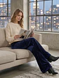 Pantalón Palazzo Terciopelo Azul Mujer Tiro Alto - Miniatura 4