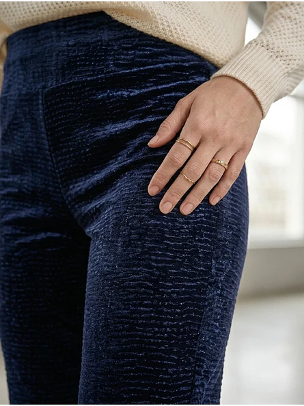 Pantalón Palazzo Terciopelo Azul Mujer Tiro Alto 5