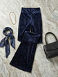 Pantalón Palazzo Terciopelo Azul Mujer Tiro Alto - Miniatura 6