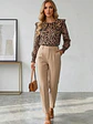Blusa Animal Print Café Mujer Manga Larga Cuello Volantes - Miniatura 3