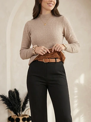 Sweater Térmico Mujer Beige Forrado Invierno Chile