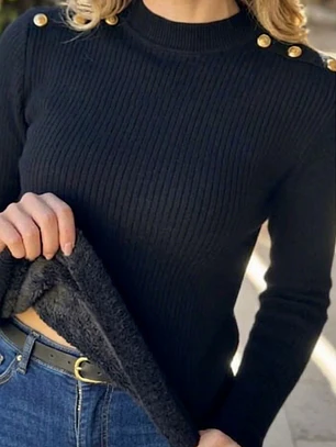 Sweater Térmico Mujer con Botones Dorados