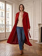 Abrigo Largo Rojo Mujer Paño Lana con Cinturón - Miniatura 4