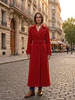 Abrigo Largo Rojo Mujer Paño Lana con Cinturón - Miniatura 6