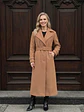 Abrigo Largo Beige Mujer Paño Lana con Cinturón - Miniatura 7