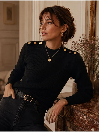 Sweater Térmico Mujer con Botones Dorados