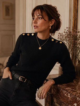 Sweater Térmico Mujer con Botones Dorados