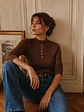 Sweater Térmico Mujer Café Botones Decorativos Invierno - Miniatura 2