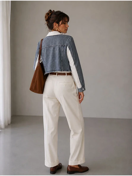 Blazer Blanco Mujer Corto Mangas Mezclilla Crop 4