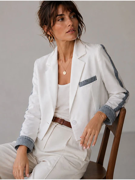 Blazer Blanco Mujer Corto Mangas Mezclilla Crop 6