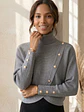 Sweater Gris Mujer de Tejido Punto Cuello Alto con Botones Dorados - Miniatura 8
