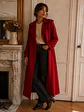 Abrigo Largo Rojo Mujer Paño Lana con Cinturón - Miniatura 3