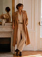 Abrigo Largo Beige Mujer Paño Lana con Cinturón - Miniatura 1
