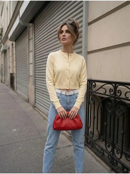 Chaleco Amarillo Mujer Crop con Botones Joya 4