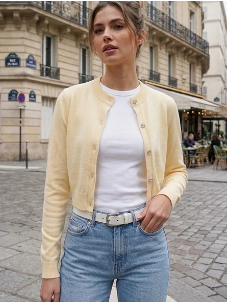 Chaleco Amarillo Mujer Crop con Botones Joya 3