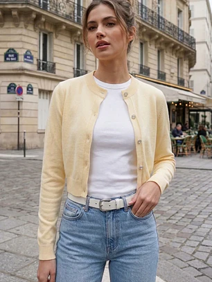 Chaleco Amarillo Mujer Crop con Botones Joya