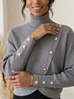 Sweater Gris Mujer de Tejido Punto Cuello Alto con Botones Dorados - Miniatura 6
