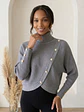Sweater Gris Mujer de Tejido Punto Cuello Alto con Botones Dorados - Miniatura 7