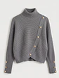 Sweater Gris Mujer de Tejido Punto Cuello Alto con Botones Dorados - Miniatura 9