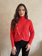 Sweater Coral Mujer Cuello Alto Manga Murciélago Botones Dorados - Miniatura 3