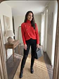 Sweater Coral Mujer Cuello Alto Manga Murciélago Botones Dorados - Miniatura 2