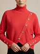 Sweater Coral Mujer Cuello Alto Manga Murciélago Botones Dorados - Miniatura 5