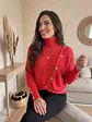 Sweater Coral Mujer Cuello Alto Manga Murciélago Botones Dorados - Miniatura 1