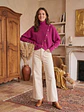 Sweater Fucsia Mujer Tricot Cuello Alto Manga Murciélago Botones Dorados - Miniatura 5