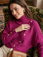 Sweater Fucsia Mujer Tricot Cuello Alto Manga Murciélago Botones Dorados - Miniatura 2