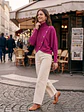 Sweater Fucsia Mujer Tricot Cuello Alto Manga Murciélago Botones Dorados - Miniatura 6