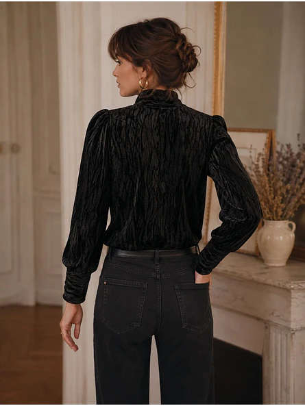 Sweater Terciopelo Negro Mujer Animal Print Cuello  4