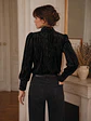 Sweater Terciopelo Negro Mujer Animal Print Cuello  - Miniatura 4