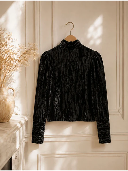 Sweater Terciopelo Negro Mujer Animal Print Cuello  7