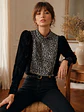 Sweater Terciopelo Negro Mujer Animal Print Cuello  - Miniatura 2