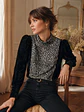 Sweater Terciopelo Negro Mujer Animal Print Cuello  - Miniatura 3